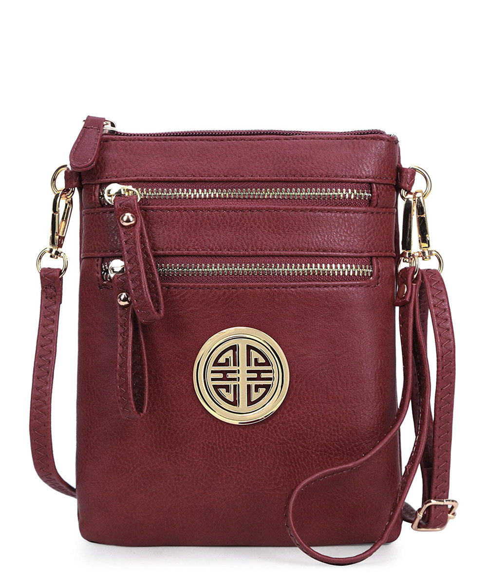 Women's Rich Faux Leather Organizer Multi Zipper Pockets Crossbody Bag